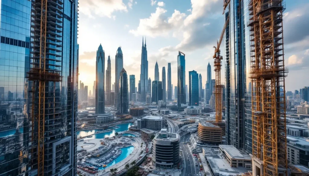 Dubai skyline with dynamic real estate developments showcasing Dubai Real Estate Market Trends.