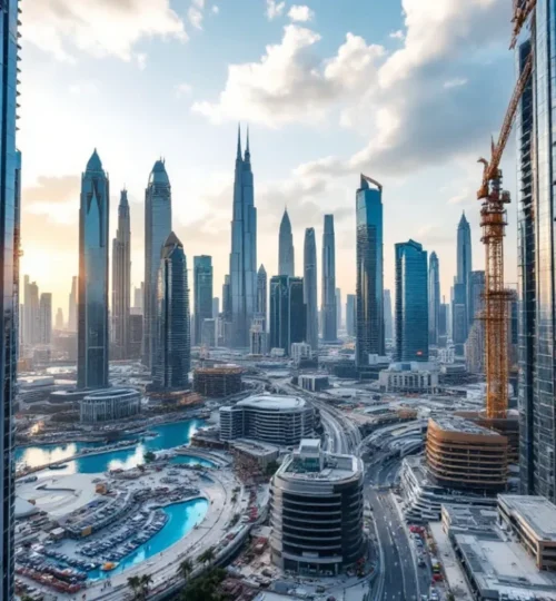 Dubai skyline with dynamic real estate developments showcasing Dubai Real Estate Market Trends.