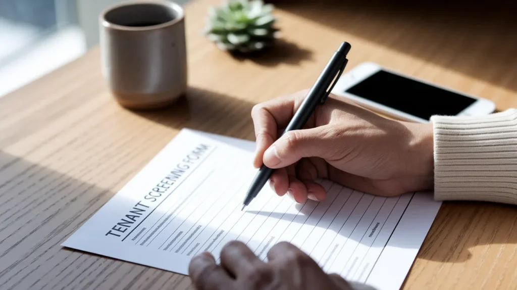 Tenant screening form being completed.
