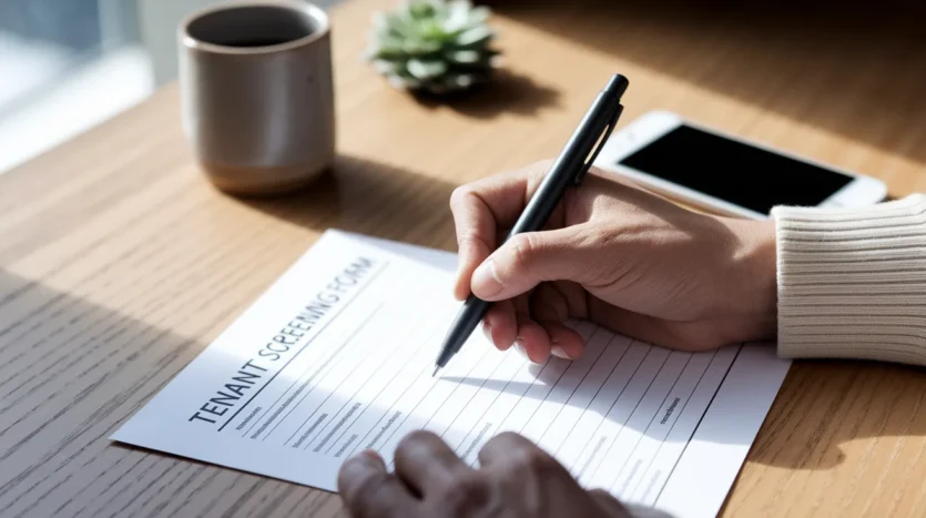 Tenant screening form being completed.