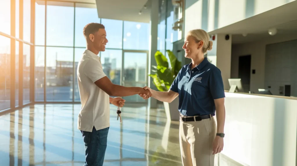 Satisfied tenant benefiting from efficient property management and repairs.