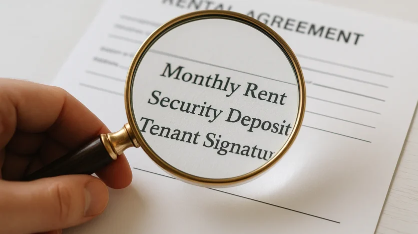 Magnifying glass examining details during the tenant screening process for Dubai landlords.