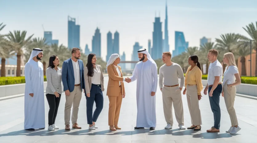 Diverse group representing Dubai's growing expat and local population influencing housing demand.