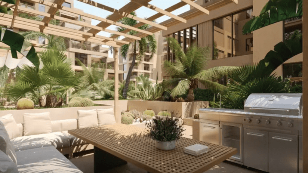 Spaciouse Outdoor area in Arisha Terraces residential project in Dubai Studio City by Qube Development – smart apartments with modern amenities