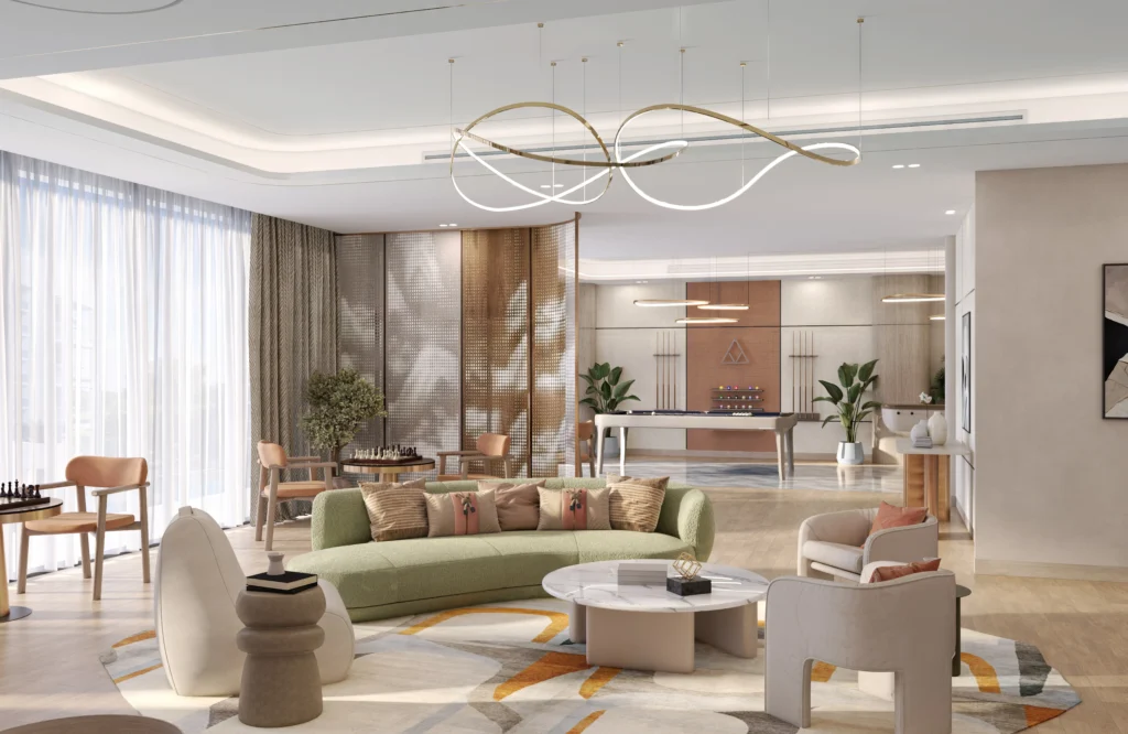 Spacious cozy living room with modern vibes in Azizi Milan New offplan project in dubai