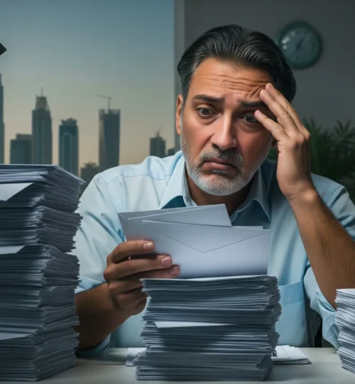 Distressed landlord looking at overdue rent in Dubai