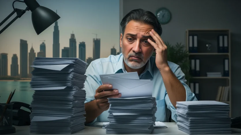 Distressed landlord looking at overdue rent in Dubai