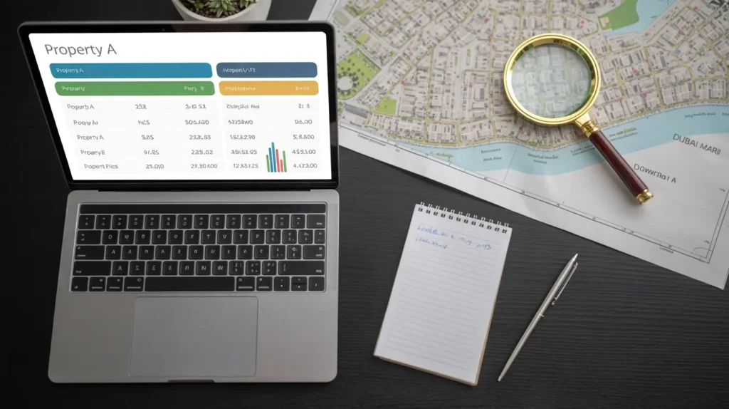 Conducting a Comparative Market Analysis (CMA) for Dubai property pricing.