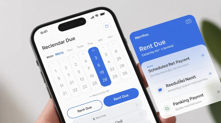 Tenant using mobile app for automatic rent payment reminders in Dubai