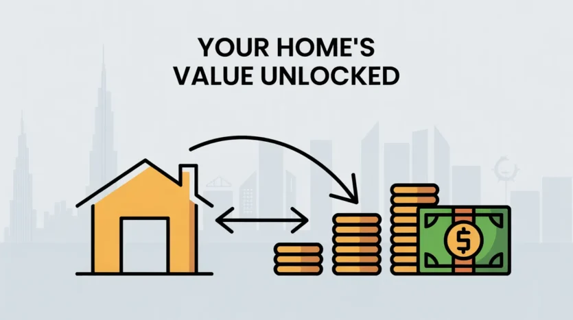 Visual explanation of how equity release unlocks value from Dubai properties