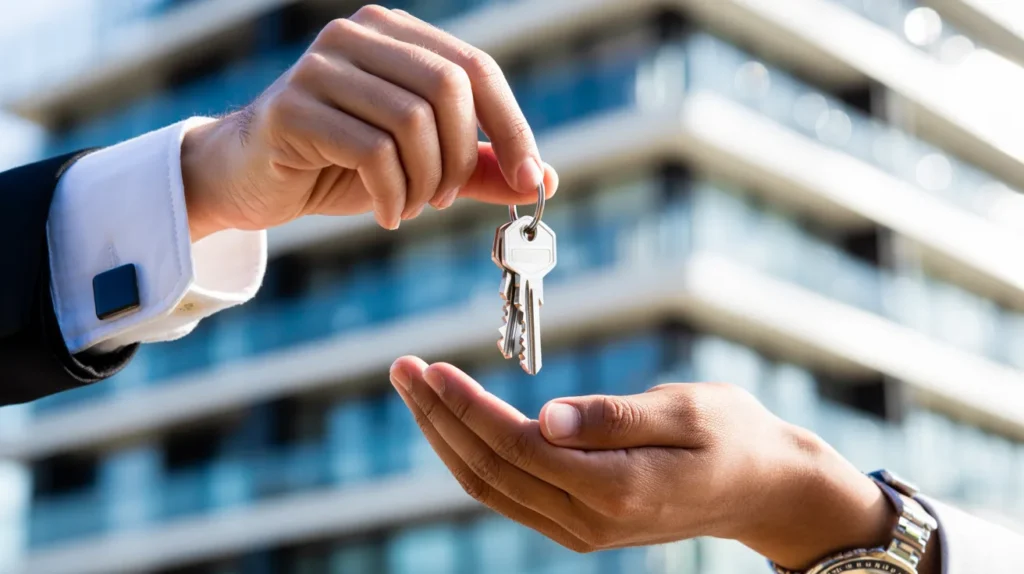 nvestor receiving keys, symbolizing successful Dubai property investment and management services by West Gate Dubai.