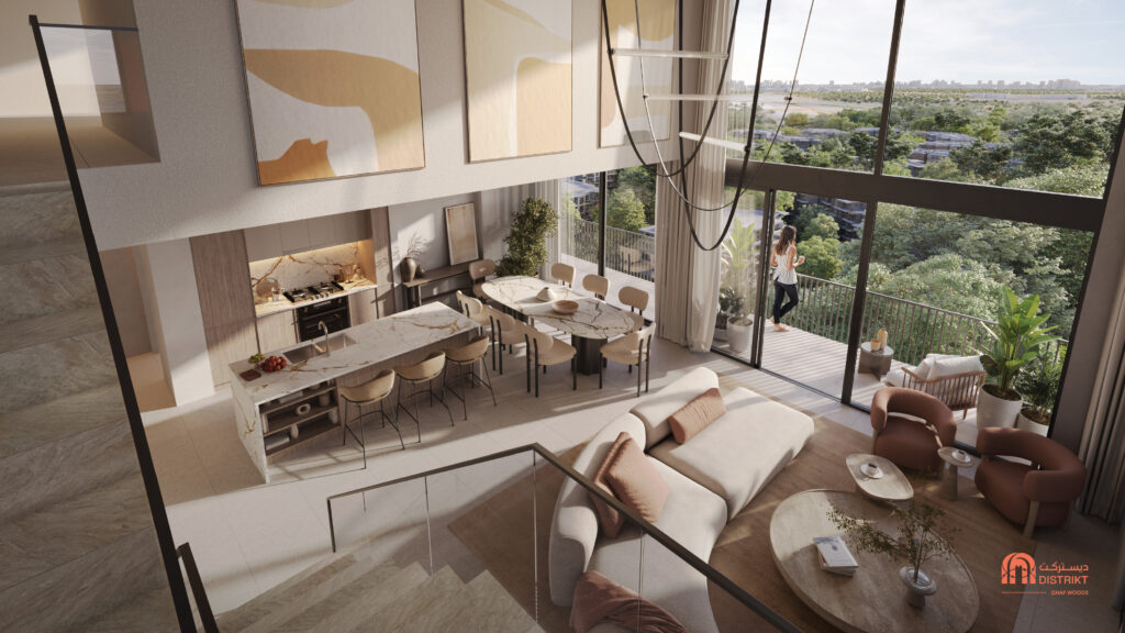 DISTRIKT Ghaf Woods_3BD Penthouse Living Room Top View