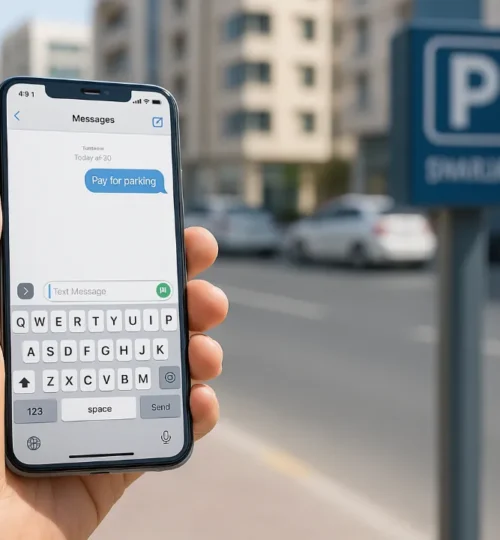 Paying for Sharjah parking easily using the SMS service on a smartphone