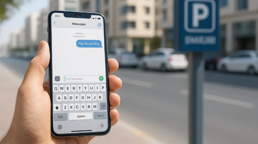 Paying for Sharjah parking easily using the SMS service on a smartphone