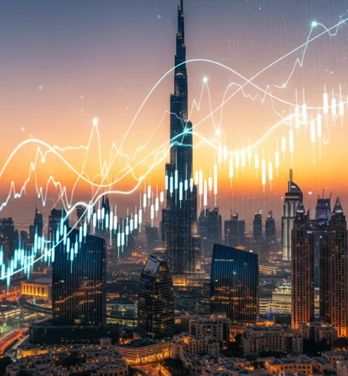 A futuristic view of the Dubai skyline representing the growth of REITs and real estate investment in 2025.