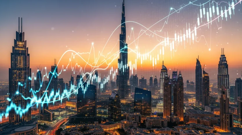 A futuristic view of the Dubai skyline representing the growth of REITs and real estate investment in 2025.