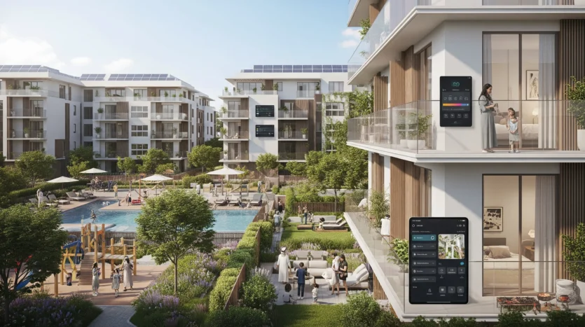 Modern sustainable real estate development in Dubai driven by the D33 agenda and innovation.