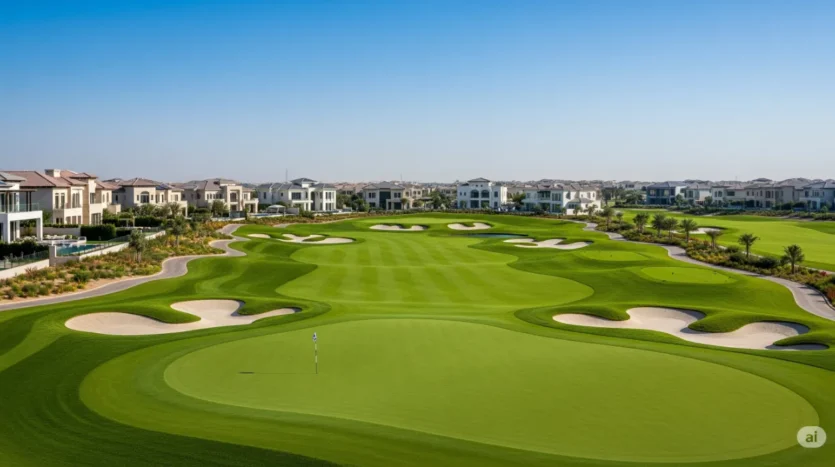 Luxury villas overlooking the green golf course in Dubai Hills Estate, a top neighborhood for off-plan investment.