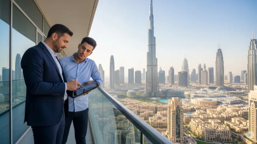 An investor discussing Downtown Dubai property investment with a West Gate Dubai property management expert.