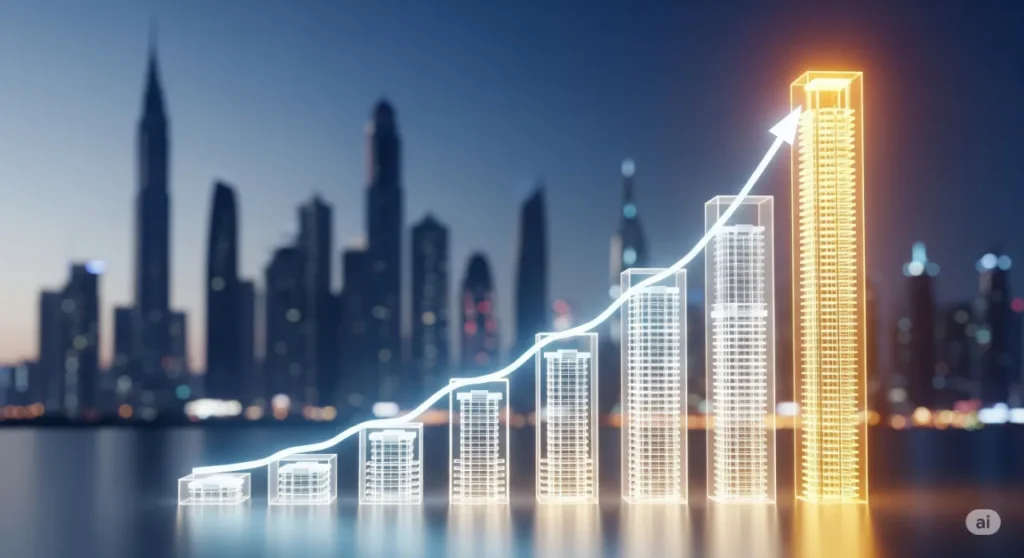 A chart showing the high capital appreciation and financial growth potential of investing in Dubai's off-plan real estate market.