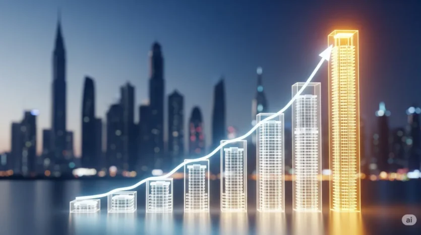 A chart showing the high capital appreciation and financial growth potential of investing in Dubai's off-plan real estate market.