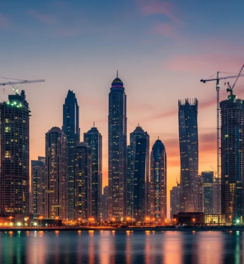 Dubai skyline at twilight highlighting the city’s thriving off-plan construction boom