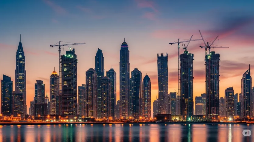 Dubai skyline at twilight highlighting the city’s thriving off-plan construction boom