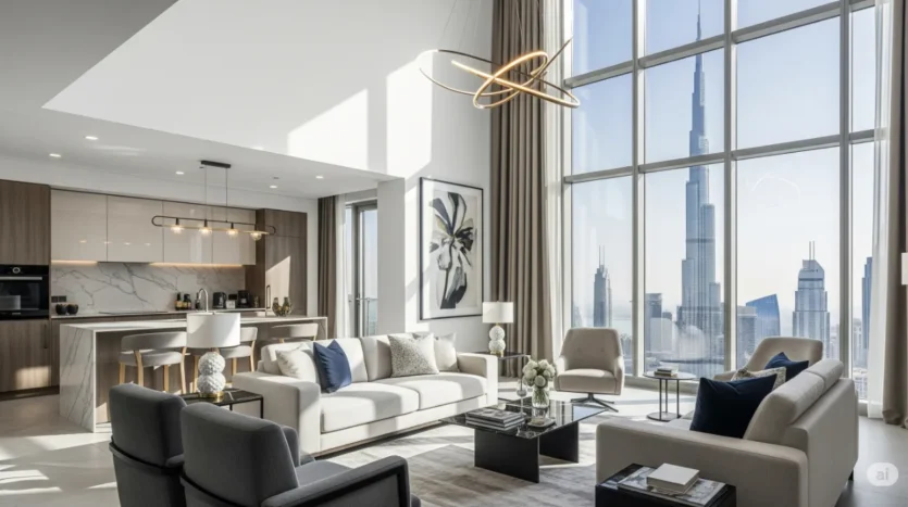 The interior of a luxury apartment in Dubai, highlighting the high rental yields and capital appreciation available in the Dubai property market.