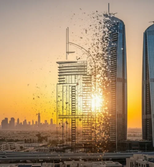 An illustration showing the profitable journey of buying an off-plan property in Dubai, from blueprint to reality.