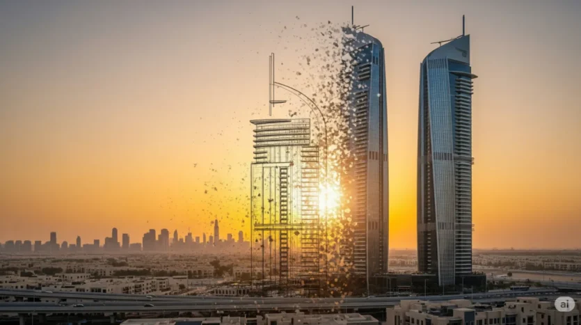 An illustration showing the profitable journey of buying an off-plan property in Dubai, from blueprint to reality.