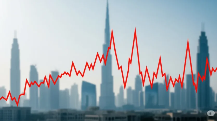 Graph illustrating the market volatility and price correction risks of buying property in the Dubai real estate market.