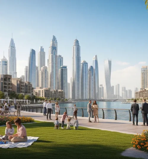 A view of the modern lifestyle at Dubai Creek Harbour, a top area for off-plan property investment.