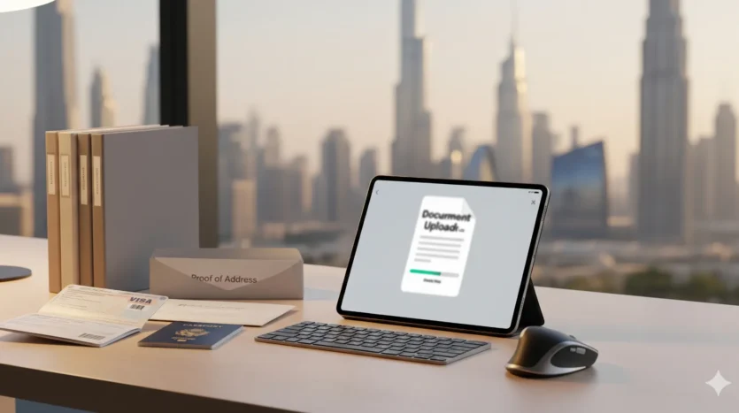 Organized set of ID, income proofs, and bank statements for a Dubai mortgage