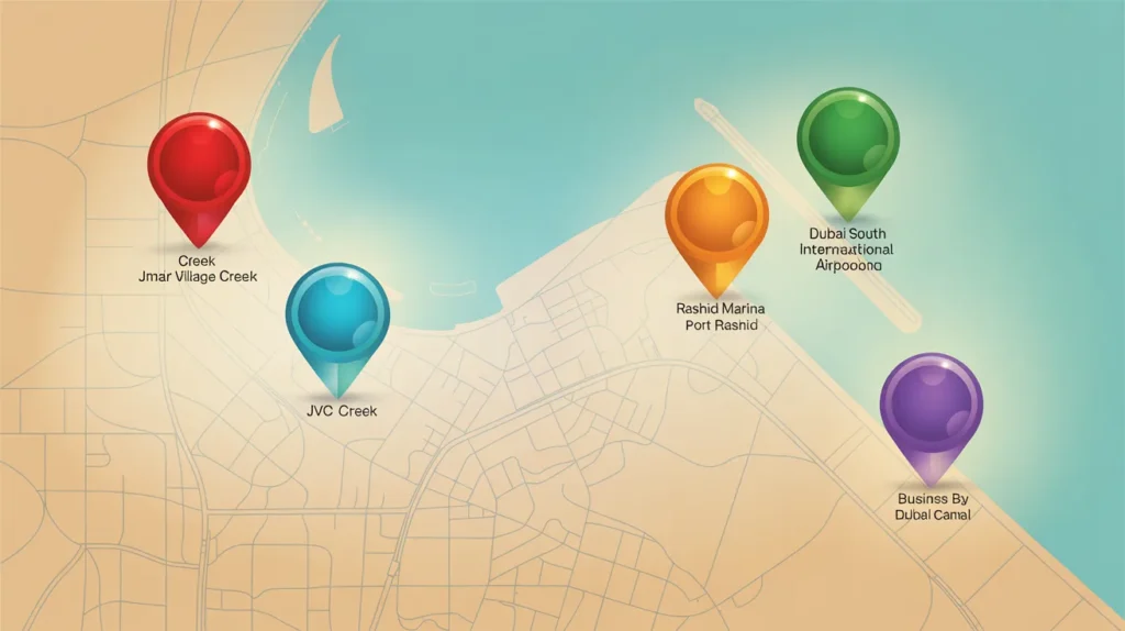 Map showing Dubai’s top off-plan investment hotspots for 2025-2026