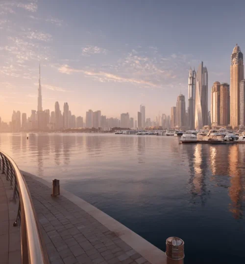 Dubai skyline at sunrise with Burj Khalifa and waterfront — 2025 home price guide
