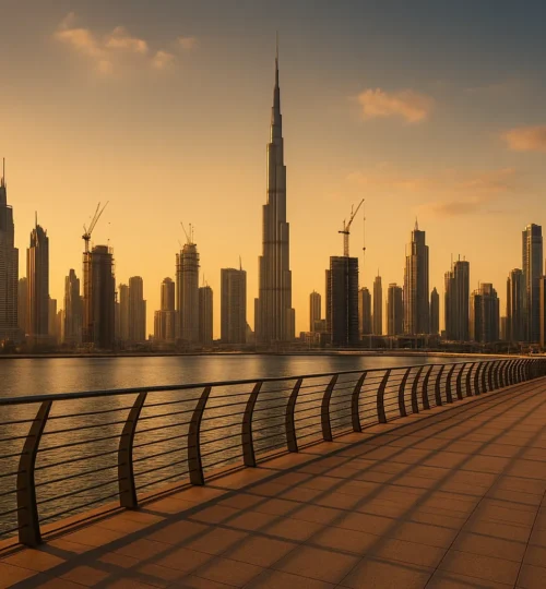 Dubai off-plan buying guide with skyline and cranes at golden hour
