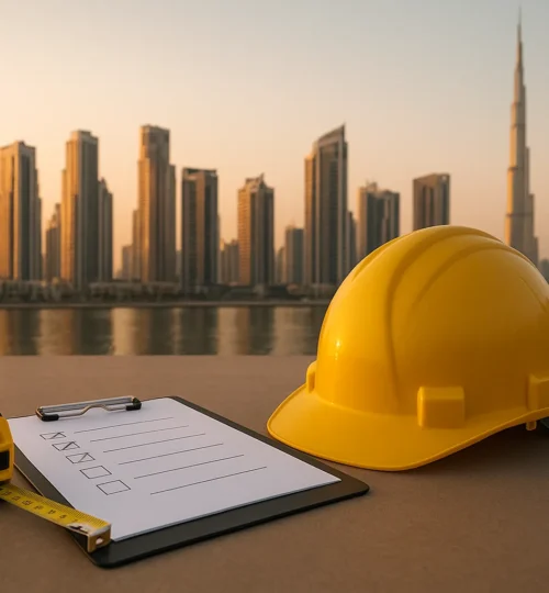 Dubai handover checklist tools with new residential towers in the background