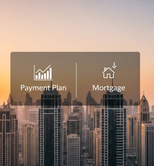 Dubai skyline at sunset illustrating post‑handover plan vs bank mortgage in 2025