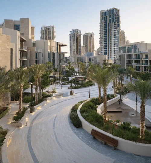 JVC 2025 overview with mid-rise towers near Circle Mall and landscaped parks in Dubai