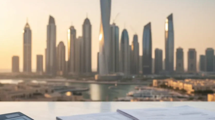 Dubai property fees 2025 explained with Dubai Marina skyline at sunrise