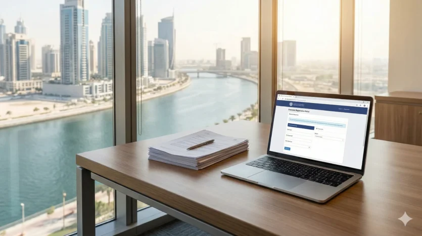 View of Dubai skyline from a corporate office relevant to commercial Ejari registration.
