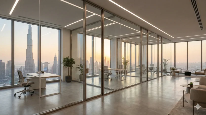 Modern office space in Dubai Downtown with skyline views and premium fit-out.