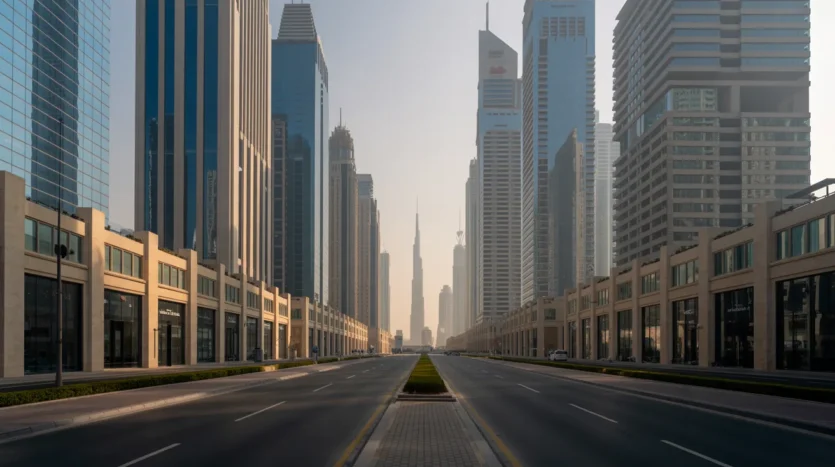 Leasehold vs Freehold for Commercial Assets in Dubai shown against a downtown skyline at golden hour