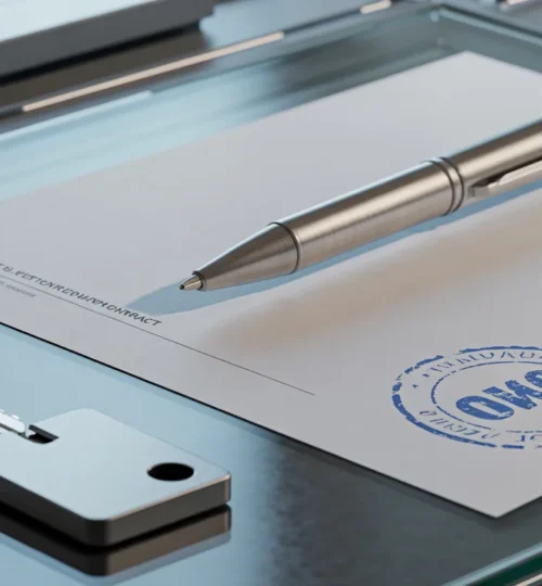 Ejari for commercial leases in Dubai shown with a stamped contract against the city skyline