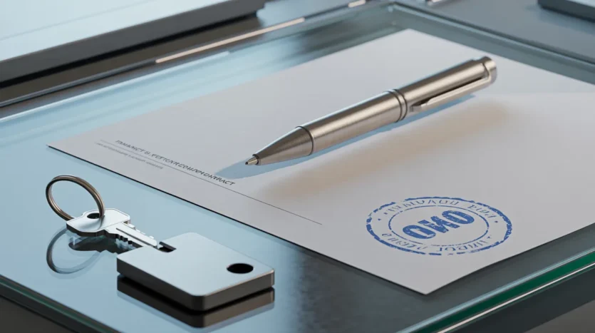 Ejari for commercial leases in Dubai shown with a stamped contract against the city skyline