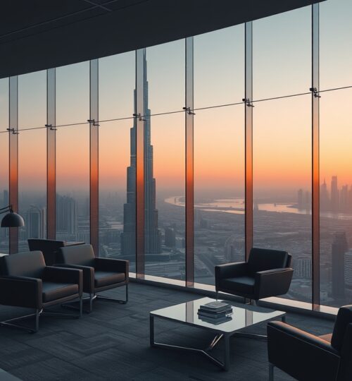 Modern office in Dubai with Burj Khalifa view