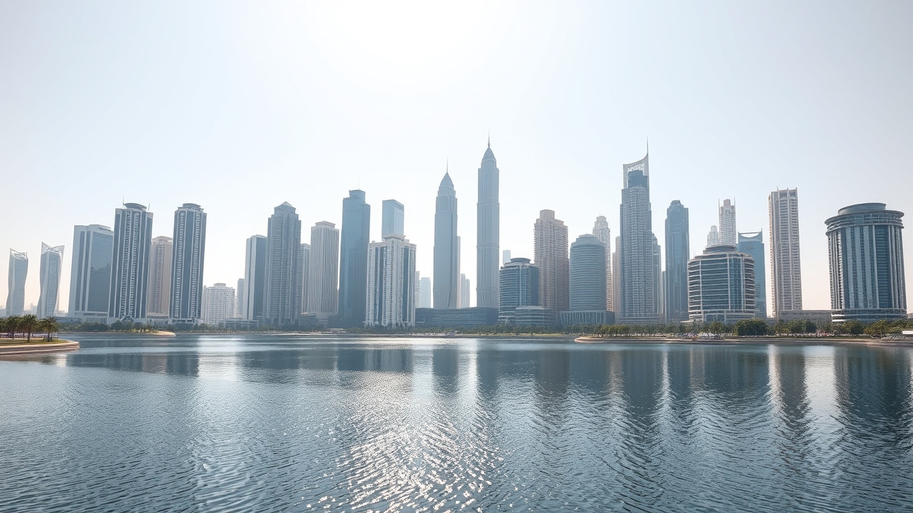 JLT commercial towers and lake view