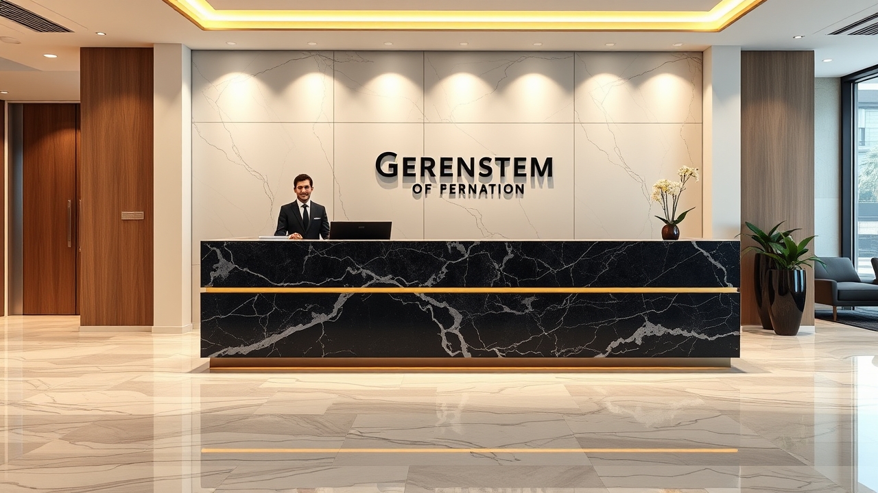 Serviced office reception area in Dubai