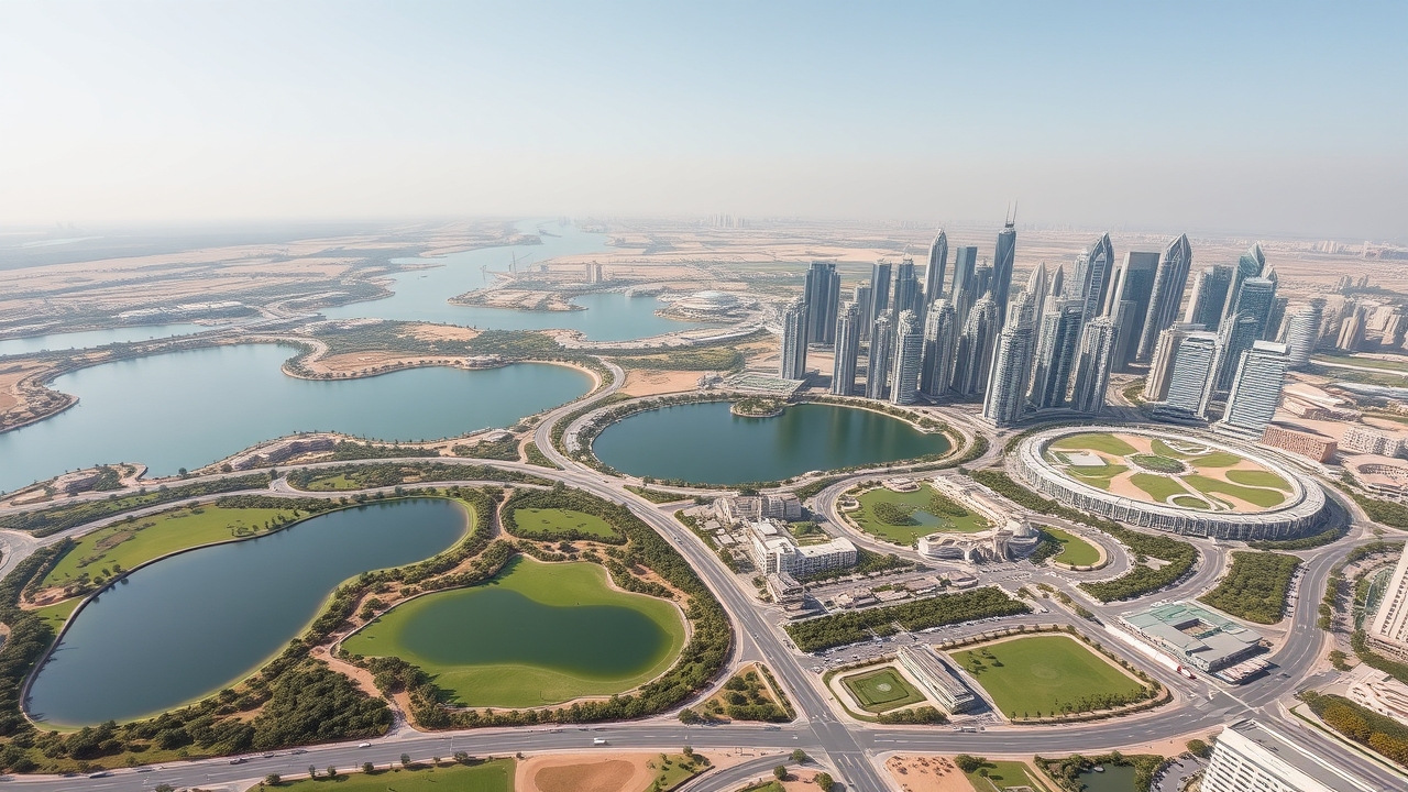 JLT towers and lakes aerial view