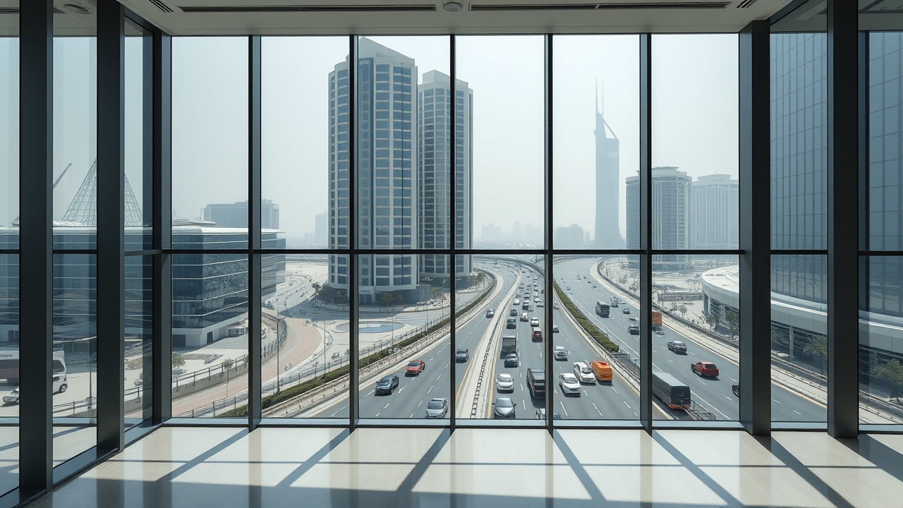 Luxury office interior with Dubai city view